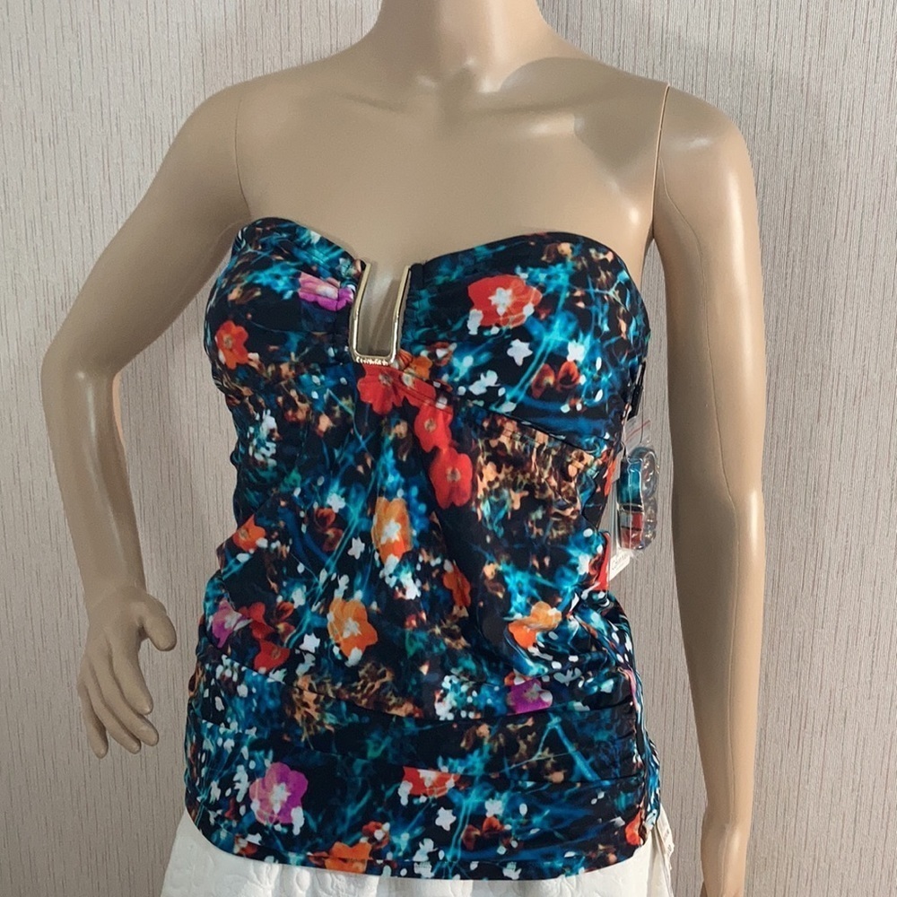 NEW Calvin Klein Exotic Poppy Hardware Convertible Tankini Swimsuit Top Medium